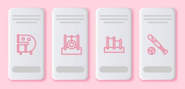 Kid 'in oyun alanı kaydırak borusu, ipe asılı araba lastiği, yatay çubuk ve topla beyzbol sopası. Beyaz dikdörtgen düğme. Vektör