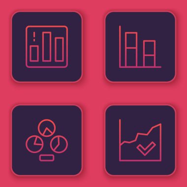 Çizgi çizgisi grafiği, grafiği, grafiği, diyagramı ve finansal büyüme artışını ayarla. Mavi kare düğme. Vektör