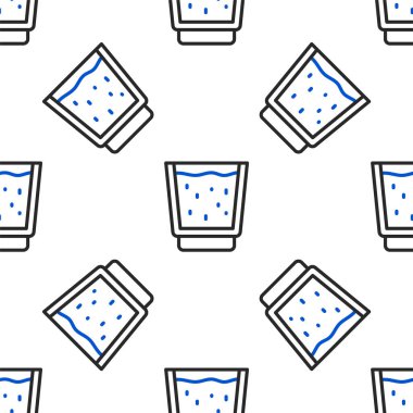 Su ikonuna sahip çizgi camları beyaz zeminde izole edilmiş kusursuz desen. Soda bardağı. Renkli taslak konsepti. Vektör