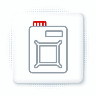 Motor makine yağı simgesi için çizgi kutusu beyaz arkaplanda izole edildi. Benzin bidonu. Yağ değiştirme ve onarım servisi. Motor yağı işareti. Renkli taslak konsepti. Vektör