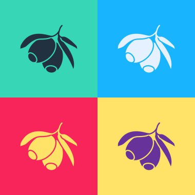 Pop Art Zeytin dalı simgesi renk arkaplanında izole edildi. Vektör.