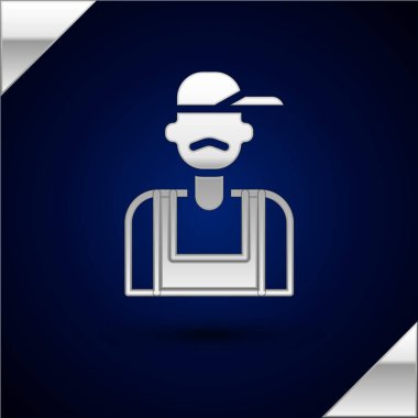 Gümüş Tesisatçı ikonu koyu mavi arka planda izole edilmiş. Vektör.