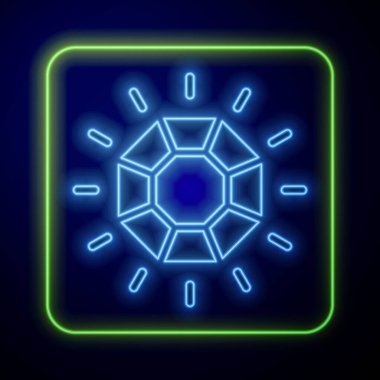 Parlayan neon elmas simgesi mavi arkaplanda izole edildi. Mücevher sembolü. Mücevher taşı. Vektör