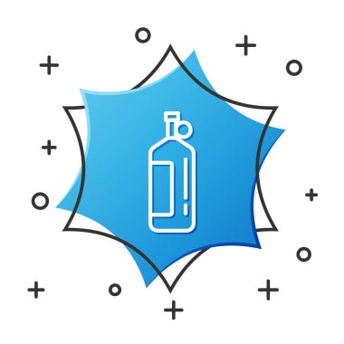 White line Aqualung icon isolated on white background. Oxygen tank for diver. Diving equipment. Extreme sport. Diving underwater equipment. Blue hexagon button. Vector.