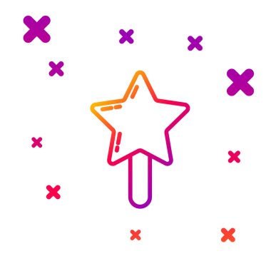 Beyaz arkaplanda renk çizgisi lolipop simgesi izole edildi. Şeker işareti. Yemek, lezzetli bir sembol. Kademeli rastgele dinamik şekiller. Vektör.