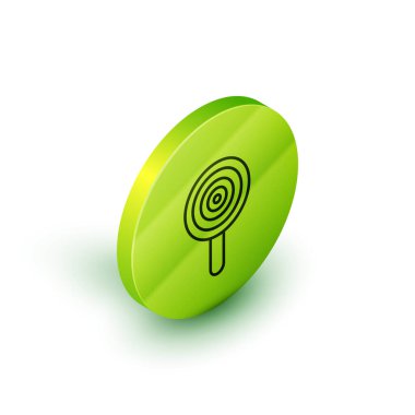 Isometric line lolipop simgesi beyaz arkaplanda izole edildi. Şeker işareti. Yemek, lezzetli bir sembol. Yeşil daire düğmesi. Vektör.