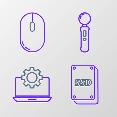 Hat SSD kartı, dizüstü bilgisayar ve teçhizat, Gamepad ve Bilgisayar fare simgesi ayarla. Vektör
