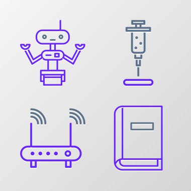Kullanıcı kılavuzunu, Router ve wi-fi sinyalini, şırıngayı ve robot simgesini ayarla. Vektör
