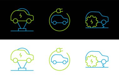 Elektrikli araba servisi ve simge ayarla. Vektör
