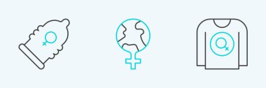 Feminist gömlek, prezervatif ve feminizm dünyanın simgesi. Vektör