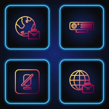 Çevrimiçi hat çalışıyor, mikrofon çalışmıyor ve web kamerası var. Renk simgeleri. Vektör