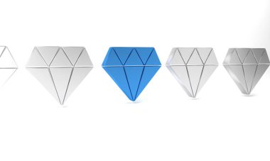 Mavi Elmas simgesi beyaz arkaplanda izole edildi. Mücevher sembolü. Mücevher taşı. Minimalizm kavramı. 3 Boyutlu resimleme.