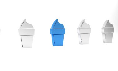 Beyaz arka planda izole edilmiş waffle külahlı mavi dondurma. Güzel sembol. Minimalizm kavramı. 3 Boyutlu resimleme.