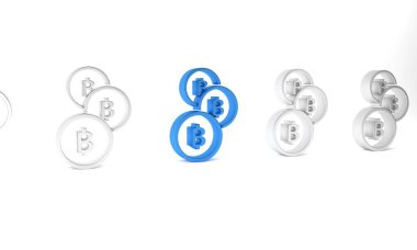 Mavi Kripto para birimi Bitcoin simgesi beyaz arka planda izole edildi. Madeni para. Engelleme zinciri tabanlı şifreli para birimi. Minimalizm kavramı. 3 Boyutlu resimleme.