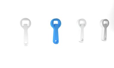 Mavi şişe açma simgesi beyaz arkaplanda izole edildi. Minimalizm kavramı. 3 Boyutlu resimleme.