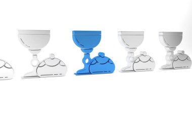 Mavi Yahudi kadehi ve beyaz arkaplanda izole edilmiş Hannuka sufganiyot ikonu. Yahudi pastanesi. Kiddush için şarap bardağı. Minimalizm kavramı. 3 Boyutlu resimleme.