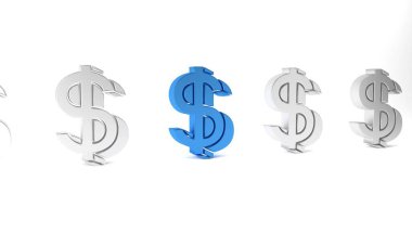 Beyaz arkaplanda mavi dolar sembolü izole edildi. Nakit ve para, servet, ödeme sembolü. Kumarhane kumarı. Minimalizm kavramı. 3 Boyutlu resimleme.