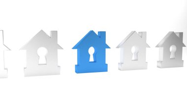 Mavi Saray koruma altında, beyaz arka planda izole edilmiş bir ikon. Koruma, güvenlik, güvenlik, koruma, savunma konsepti. Minimalizm kavramı. 3 Boyutlu resimleme.