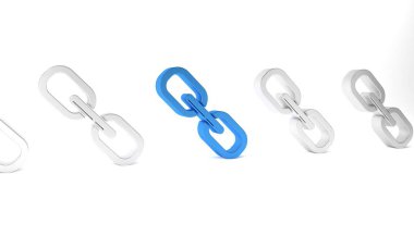 Mavi zincir bağlantısı simgesi beyaz arkaplanda izole edildi. Bağlantı bekar. Minimalizm kavramı. 3 Boyutlu resimleme.