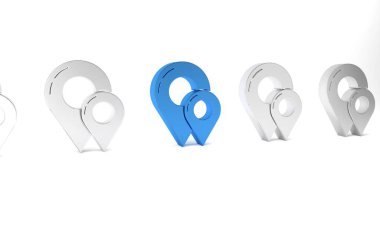 Mavi Harita iğne simgesi beyaz arkaplanda izole edildi. Navigasyon, işaret, konum, harita, GPS, yön, yer konsepti. Minimalizm kavramı. 3 Boyutlu resimleme.
