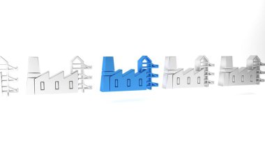 Mavi Elektrik Santrali ve fabrika ikonu beyaz arka planda izole edildi. Enerji endüstrisi konsepti. Minimalizm kavramı. 3 Boyutlu resimleme.