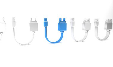 Mavi Charger simgesi beyaz arkaplanda izole edildi. Minimalizm kavramı. 3 Boyutlu resimleme.