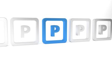 Mavi Park simgesi beyaz arkaplanda izole edildi. Sokak tabelası. Minimalizm kavramı. 3 Boyutlu resimleme.