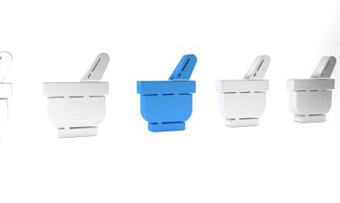 Mavi havan topu ve tokmak simgesi beyaz arkaplanda izole edildi. Minimalizm kavramı. 3 Boyutlu resimleme.