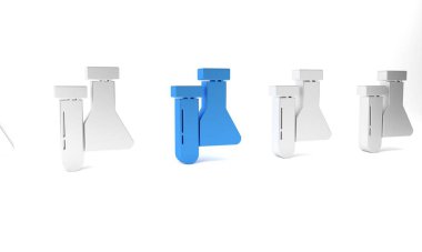 Mavi test tüpü ve beyaz arka planda izole edilmiş kimyasal test ikonu. Laboratuvar cam levhası. Minimalizm kavramı. 3 Boyutlu resimleme.