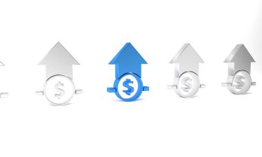 Mavi Finansal büyüme ve madeni para ikonu beyaz arka planda izole edilmiş. Gelirleri arttırıyorum. Minimalizm kavramı. 3 Boyutlu resimleme.