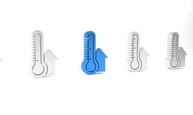 Mavi Meteoroloji termometresi beyaz arkaplanda izole edilmiş ikonu ölçüyor. Termometre termometresi sıcak ya da soğuk hava gösteriyor. Minimalizm kavramı. 3 Boyutlu resimleme.