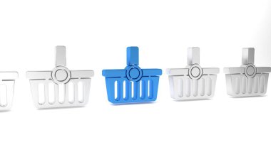 Mavi alışveriş sepeti simgesi beyaz arkaplanda izole edildi. İnternetten satın alma konsepti. Servis tabelası. Alışveriş arabası sembolü. Minimalizm kavramı. 3 Boyutlu resimleme.