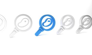 Beyaz arka planda izole edilmiş kızarmış tavada mavi biftek. Minimalizm kavramı. 3 Boyutlu resimleme.