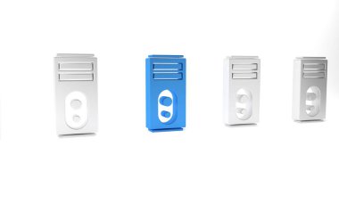 Mavi Bilgisayar simgesi beyaz arkaplanda izole edildi. Bilgisayar bileşeni işareti. Minimalizm kavramı. 3 Boyutlu resimleme.