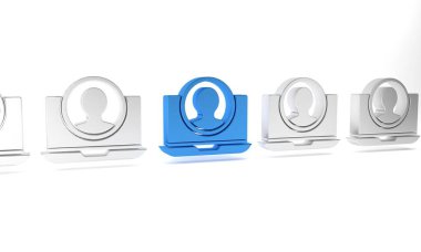 Beyaz arkaplanda mavi hesap ekran simgesi oluştur. Minimalizm kavramı. 3 Boyutlu resimleme.