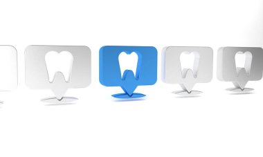 Mavi Diş Kliniği konumu simgesi beyaz arka planda izole edildi. Minimalizm kavramı. 3 Boyutlu resimleme.