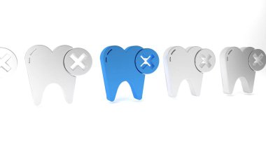 Beyaz arka planda izole edilmiş ikonlu mavi diş. Diş çürüğü. Minimalizm kavramı. 3 Boyutlu resimleme.