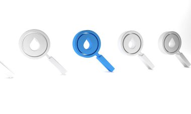 Mavi yağ damlası simgesi beyaz arkaplanda izole edildi. Jeolojik keşif, jeoloji araştırması. Minimalizm kavramı. 3 Boyutlu resimleme.