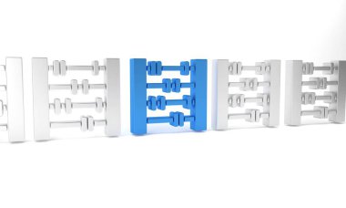 Mavi Abaküs simgesi beyaz arkaplanda izole edildi. Geleneksel sayım çerçevesi. Eğitim işareti. Matematik okulu. Minimalizm kavramı. 3 Boyutlu resimleme.