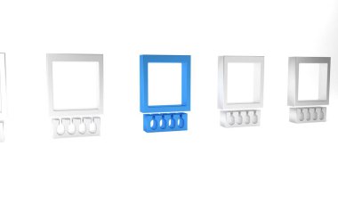 Mavi kibrit kutusu ve beyaz arkaplanda izole edilmiş kibrit kutusu. Minimalizm kavramı. 3 Boyutlu resimleme.