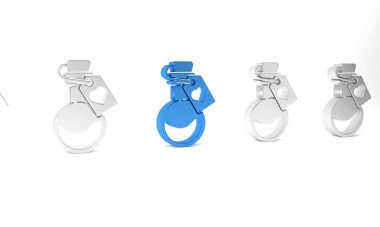 Beyaz arka planda izole edilmiş aşk iksiri ikonu olan mavi şişe. Sevgililer Günü sembolü. Minimalizm kavramı. 3 Boyutlu resimleme.