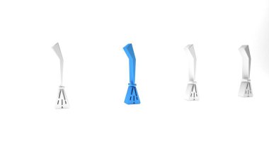 Mavi Cadıların süpürge simgesi beyaz arkaplanda izole edilmiş. Mutlu Cadılar Bayramı Partisi. Minimalizm kavramı. 3 Boyutlu resimleme.