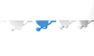 Mavi El Arabası simgesi beyaz arkaplanda izole edildi. Alet edevat. Tarım arabası tekerlek çiftliği. Minimalizm kavramı. 3 Boyutlu resimleme.