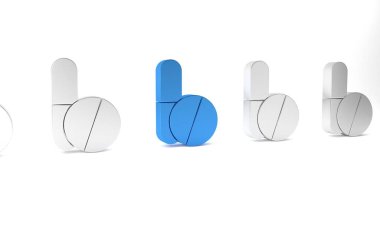 Mavi İlaç hapı ya da beyaz arka planda izole edilmiş tablet ikonu. Corona virüsü 2019-nCoV. Kapsül hapı ve uyuşturucu işareti. Eczane tasarımı. Minimalizm kavramı. 3 Boyutlu resimleme.
