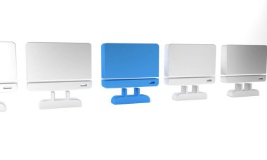 Mavi Bilgisayar ekranı simgesi beyaz arkaplanda izole edildi. Elektronik cihaz. Ön manzara. Minimalizm kavramı. 3 Boyutlu resimleme.
