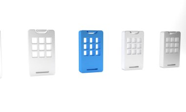 Mavi Akıllı Telefon, beyaz arkaplanda izole edilmiş bir cep telefonu simgesi. Minimalizm kavramı. 3 Boyutlu resimleme.