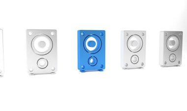 Mavi Stereo hoparlör simgesi beyaz arkaplanda izole edildi. Ses sistemi hoparlörleri. Müzik ikonu. Müzikal sütun hoparlörü. Minimalizm kavramı. 3 Boyutlu resimleme.