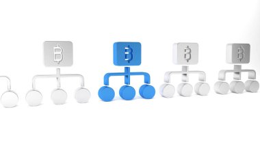 Mavi Blockchain teknolojisi Bitcoin simgesi beyaz arka planda izole edildi. Soyut geometrik blok zincir ağ teknolojisi işi. Minimalizm kavramı. 3 Boyutlu resimleme .