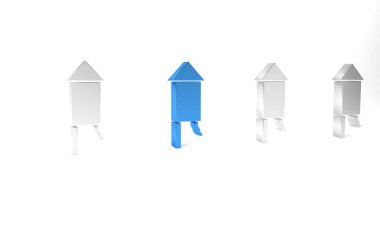 Beyaz arka planda mavi havai fişek ikonu izole edildi. Eğlence partisi anlayışı. Patlayıcı havai fişek sembolü. Minimalizm kavramı. 3 Boyutlu resimleme .