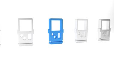 Mavi Portable tetris elektronik oyun simgesi beyaz arkaplanda izole edildi. Klasik bir cep tuğlası oyunu. Etkileşimli oyun aygıtı. Minimalizm kavramı. 3 Boyutlu resimleme .